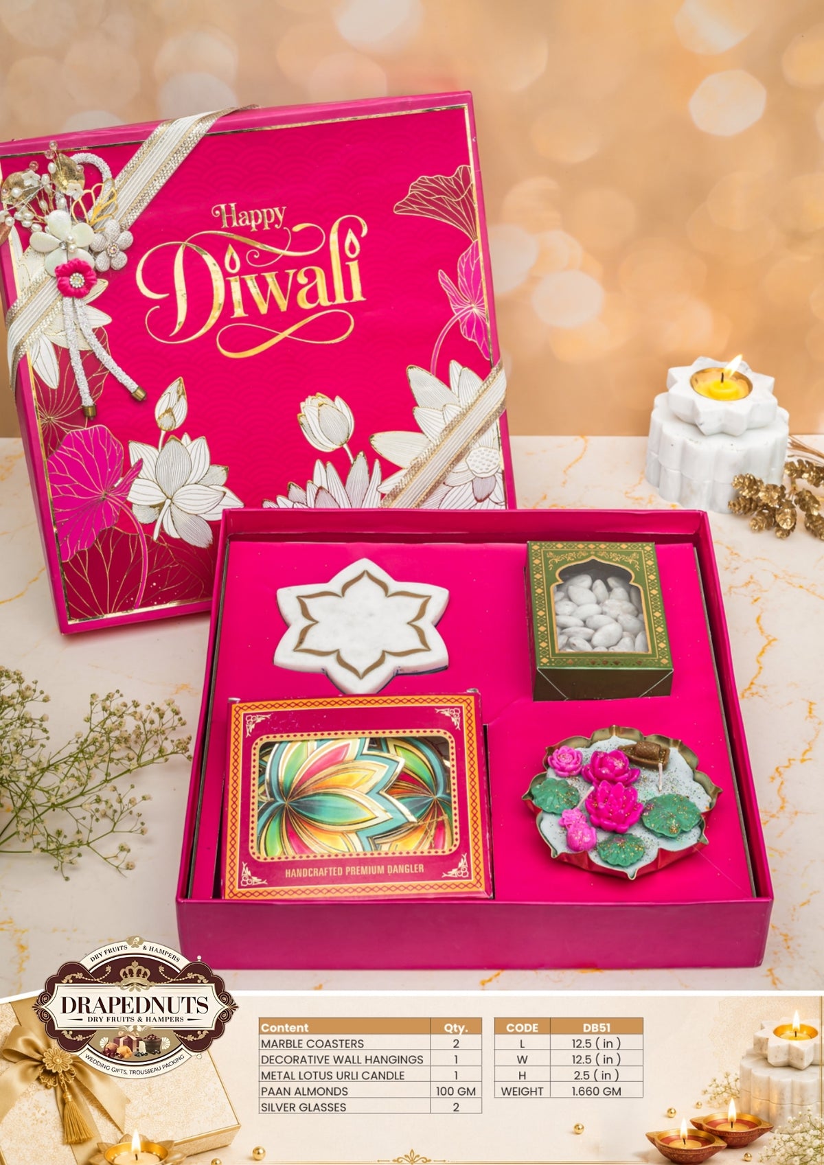 The Marble & Metal Diwali Hamper – Drapednuts Diwali gift hamper
