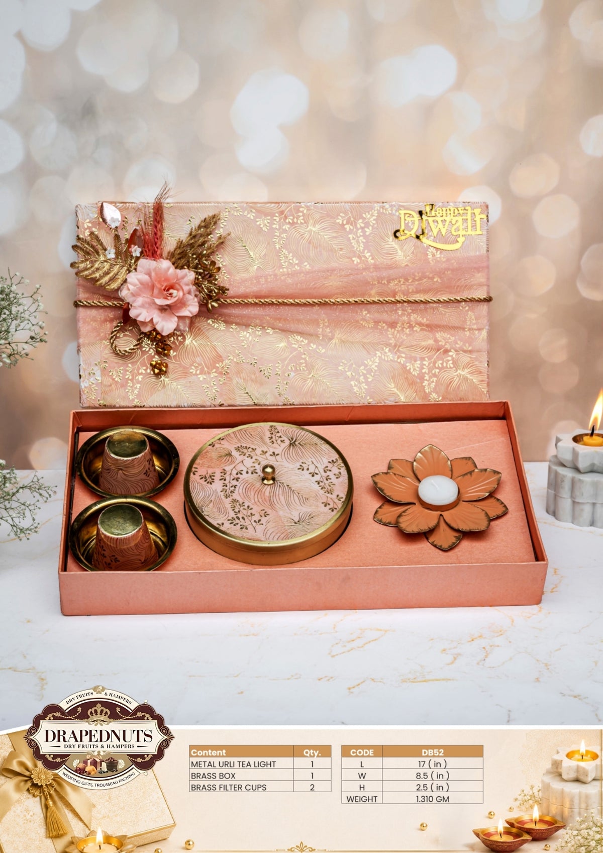 The Brass Rituals Diwali Hamper – Drapednuts Diwali gift hamper