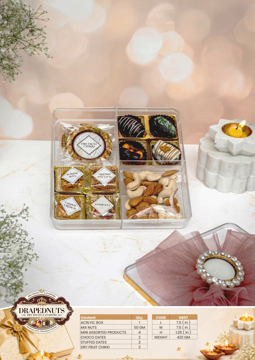 The Acrylic Crunch Diwali Hamper – Drapednuts Diwali gift hamper