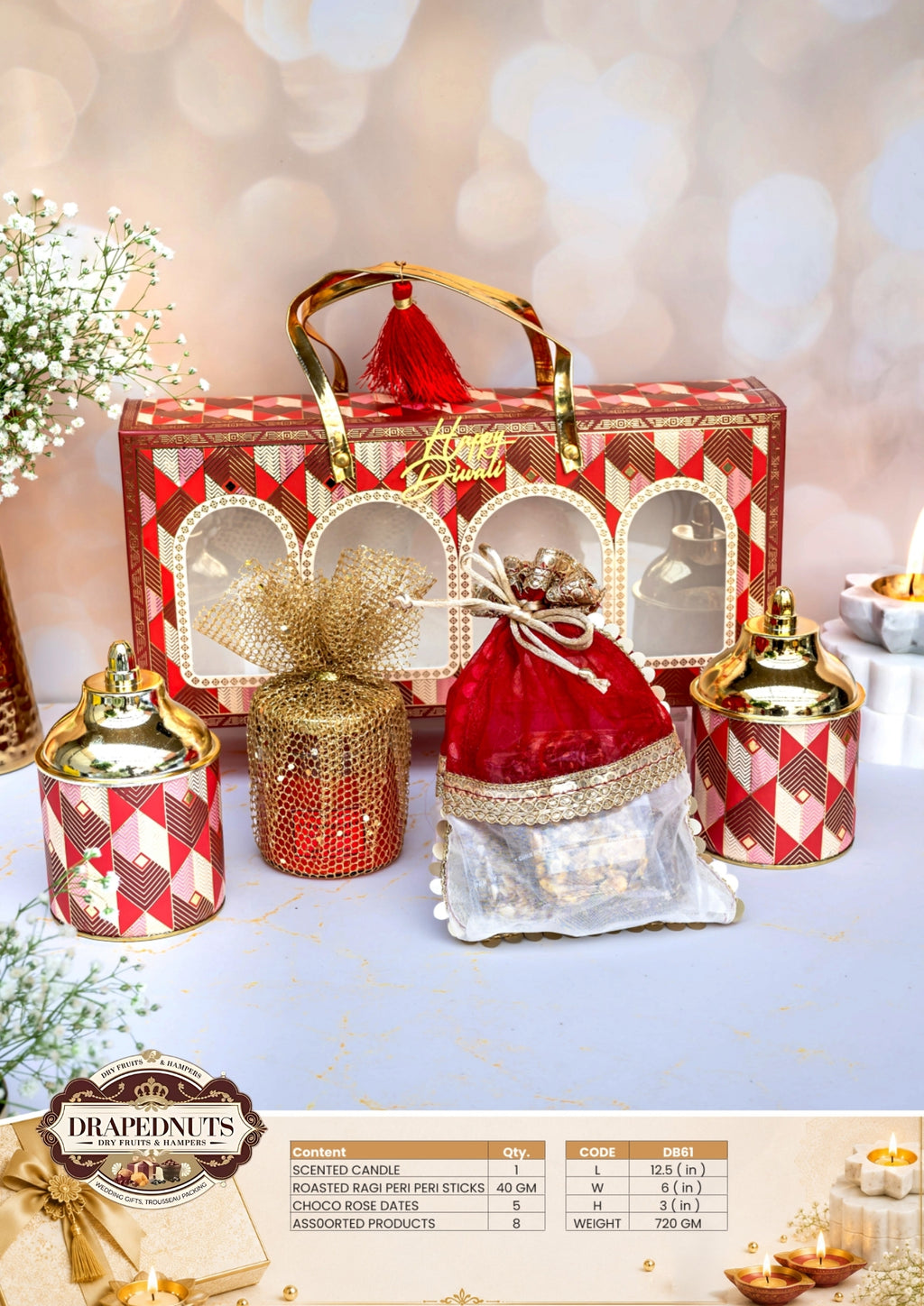 The Candlelight Indulgence Diwali Hamper – Drapednuts Diwali gift hamper