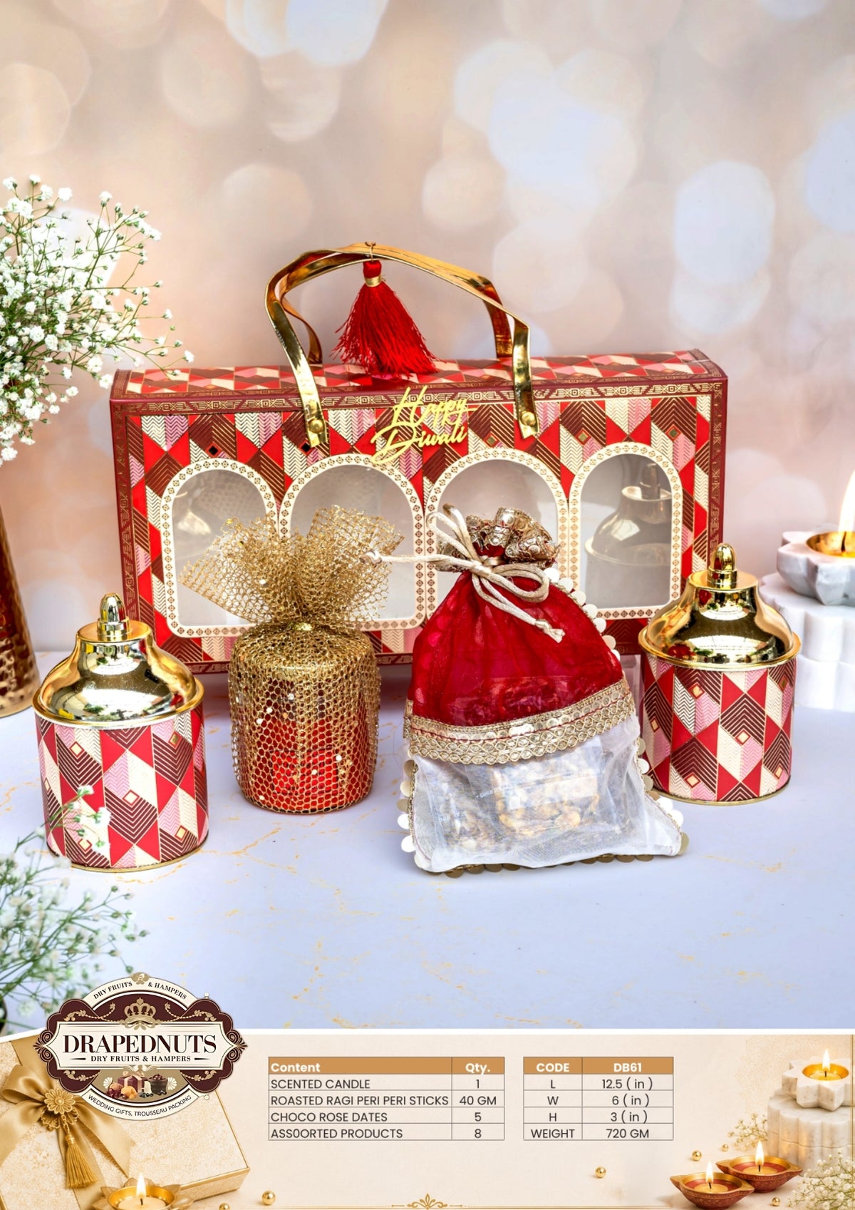 The Candlelight Indulgence Diwali Hamper – Drapednuts Diwali gift hamper