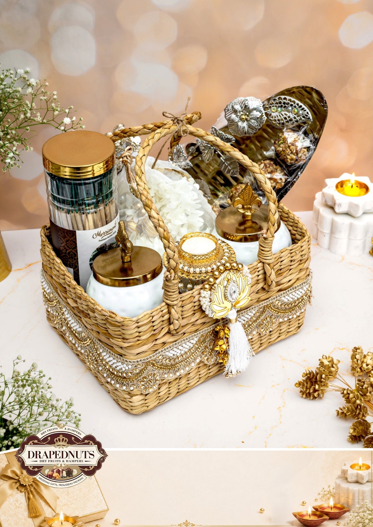 The Sweet Festive Notes Diwali Hamper – Drapednuts Diwali gift hamper (view 2)