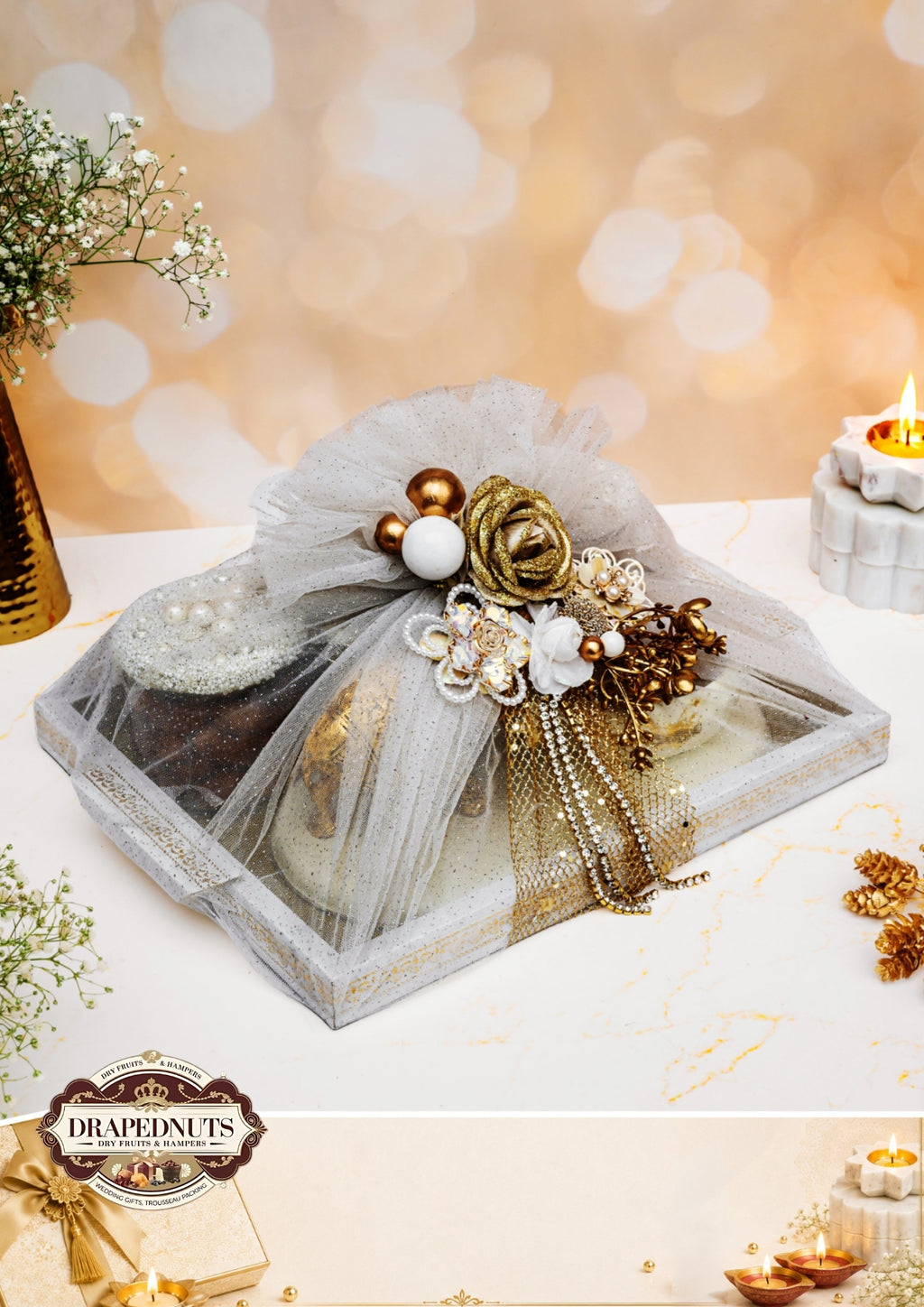 The Dry Fruit Grandeur Diwali Hamper – Drapednuts Diwali gift hamper (view 2)