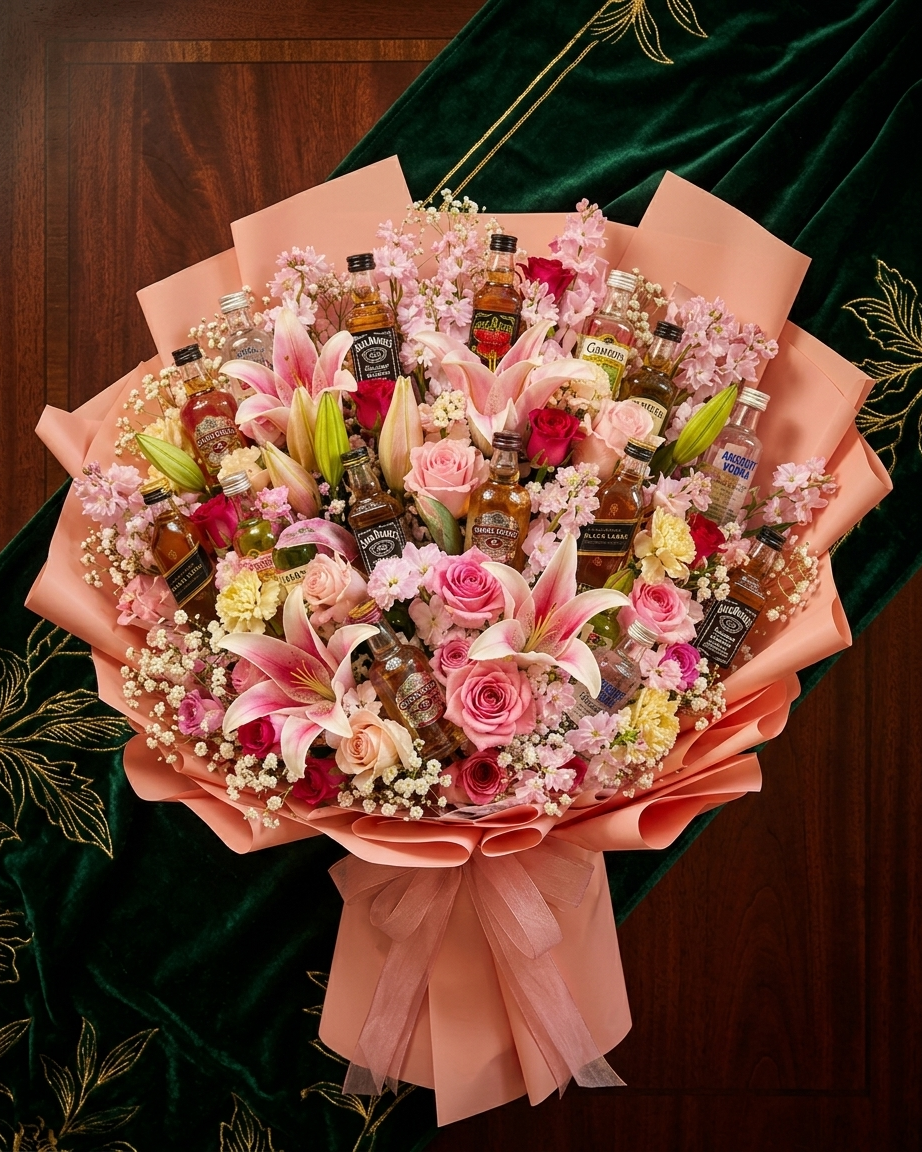 Triple Shot Royale – Pink Lily Triple Mini Bar Bouquet