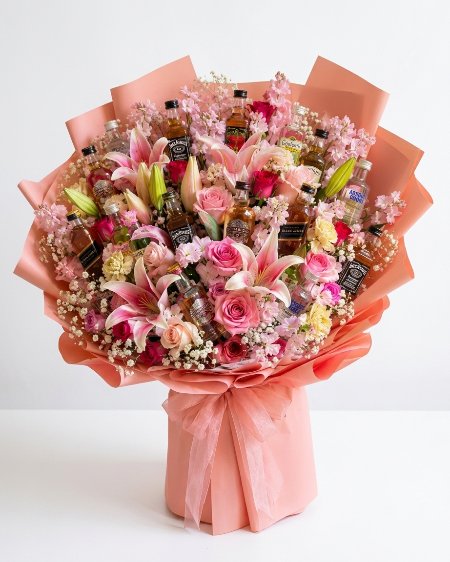 Triple Shot Royale – Pink Lily Triple Mini Bar Bouquet
