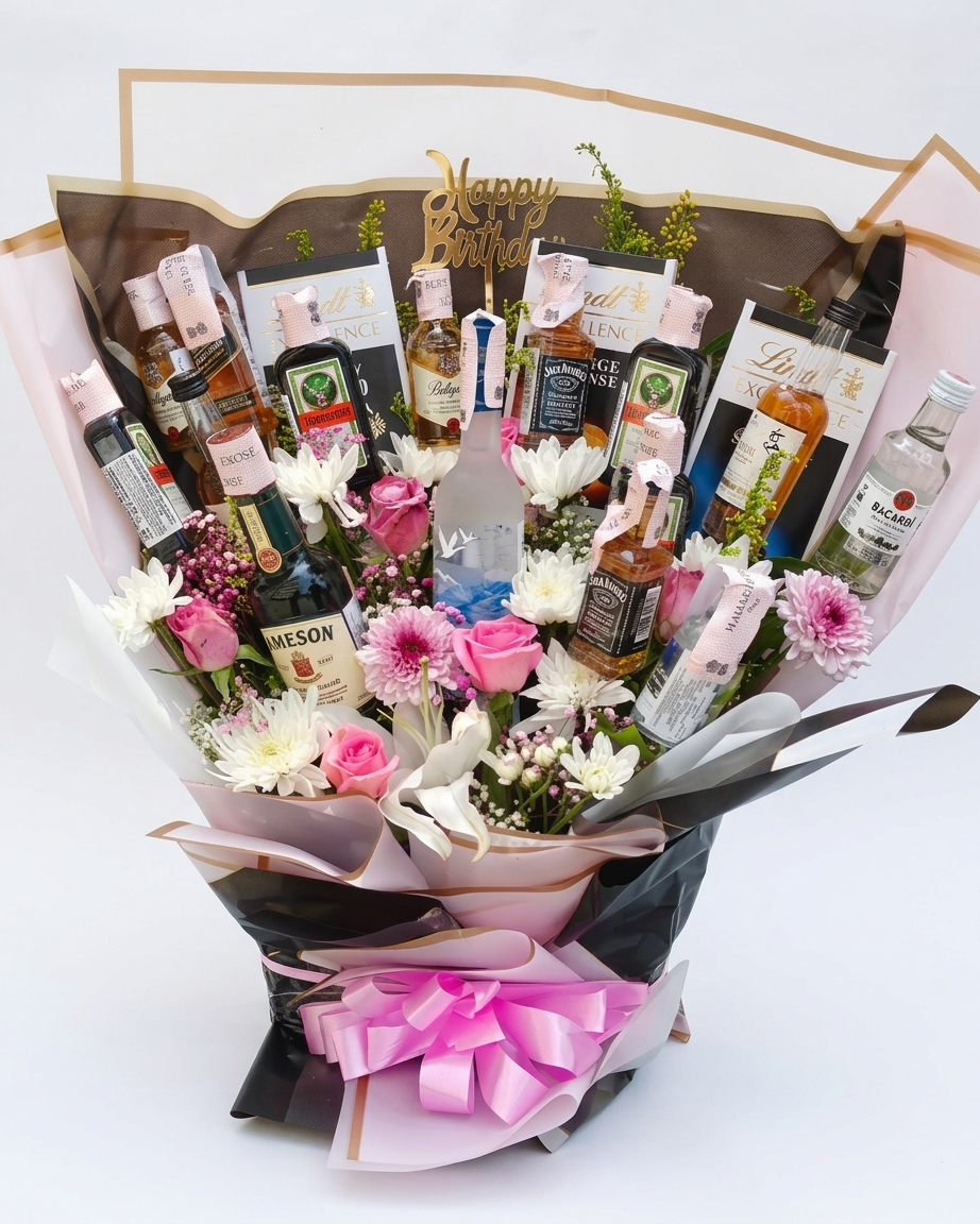 Birthday Buzz Luxe – Premium Mixed Spirits Birthday Bouquet