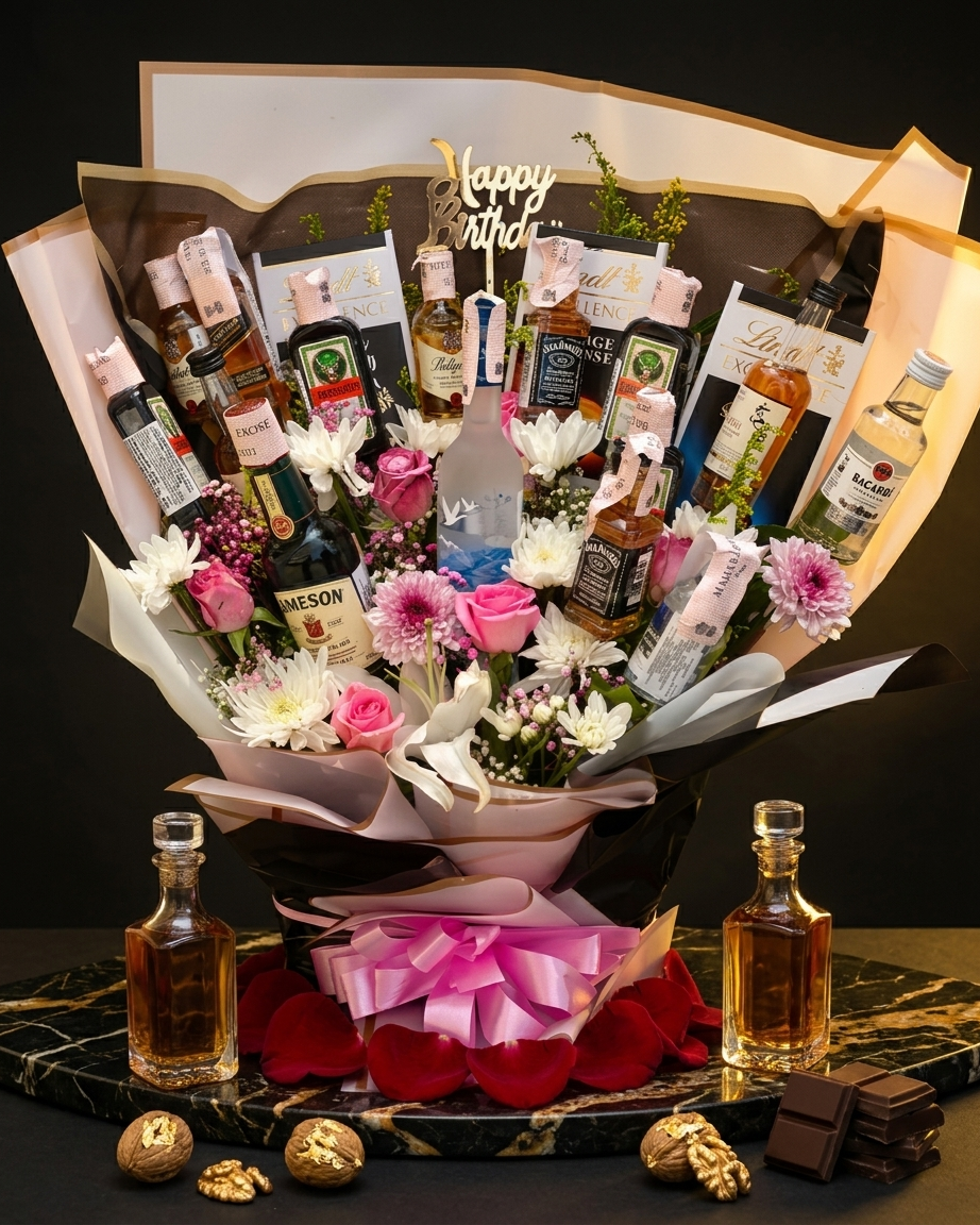 Birthday Buzz Luxe – Premium Mixed Spirits Birthday Bouquet