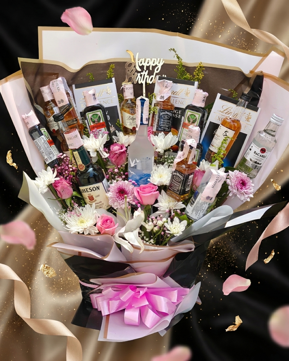 Birthday Buzz Luxe – Premium Mixed Spirits Birthday Bouquet