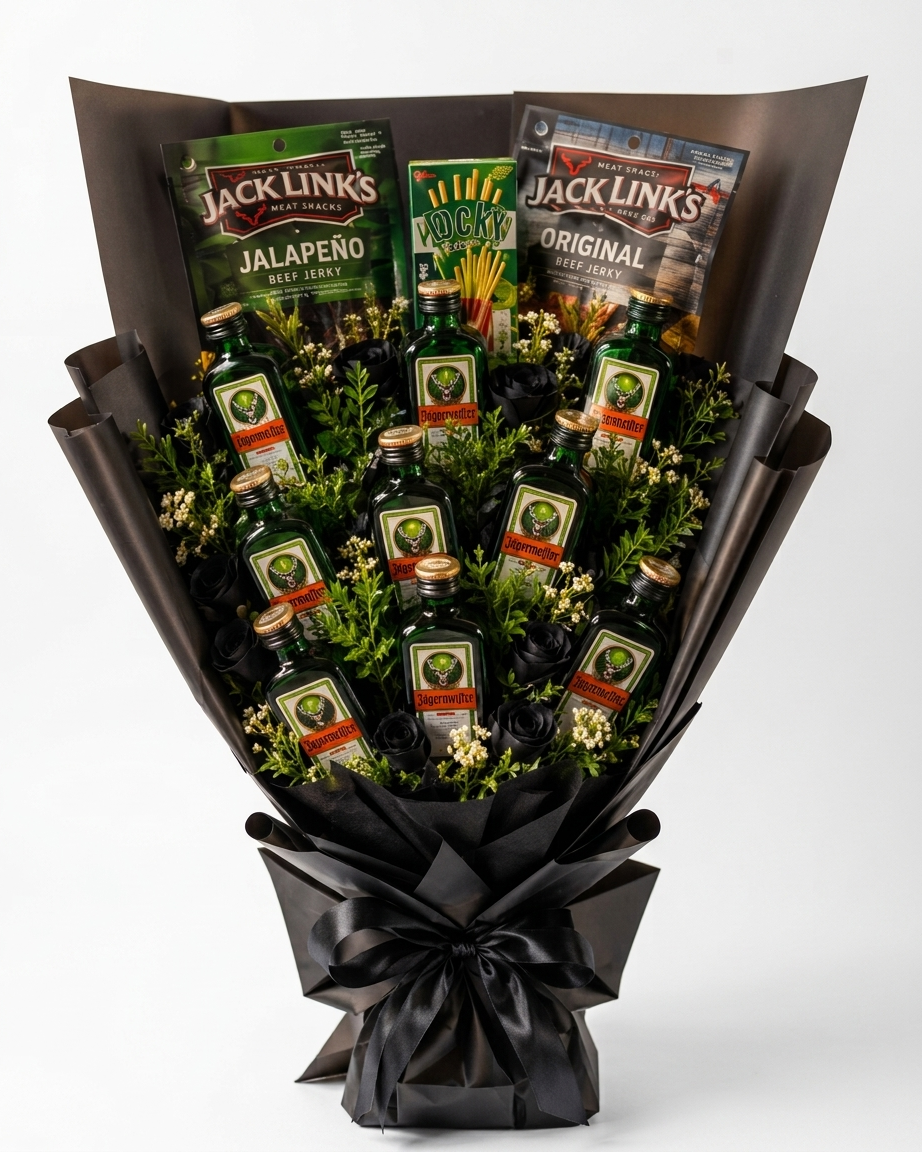 Jäger Midnight Snack Bouquet – Jägermeister with Jerky & Pocky
