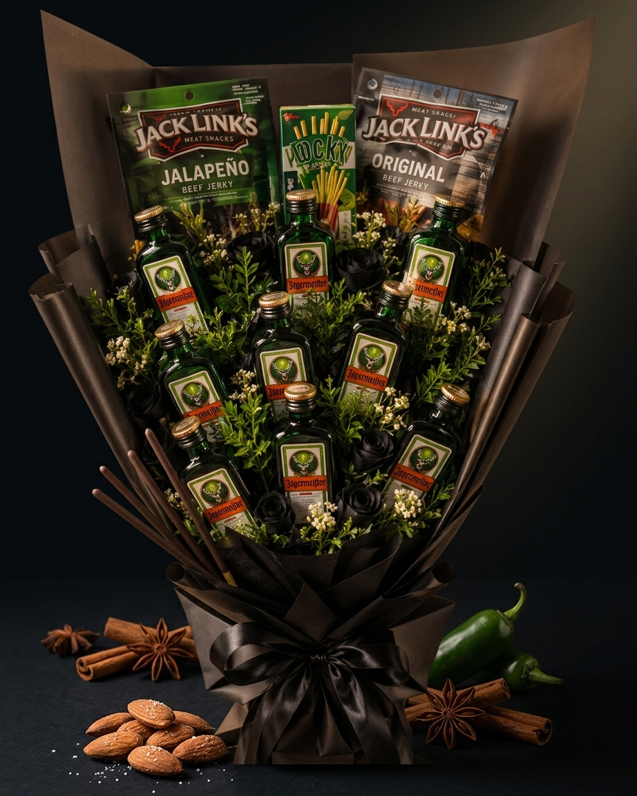 Jäger Midnight Snack Bouquet – Jägermeister with Jerky & Pocky