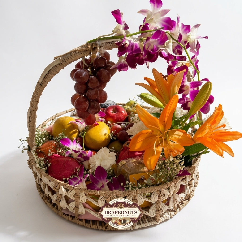 Premium Fruit Hamper – Red Grapes, Kiwi & Pomegranate Basket