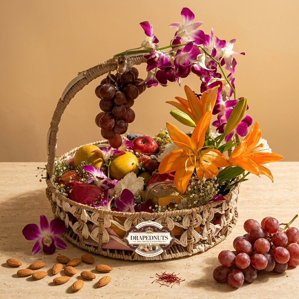 Premium Fruit Hamper – Red Grapes, Kiwi & Pomegranate Basket