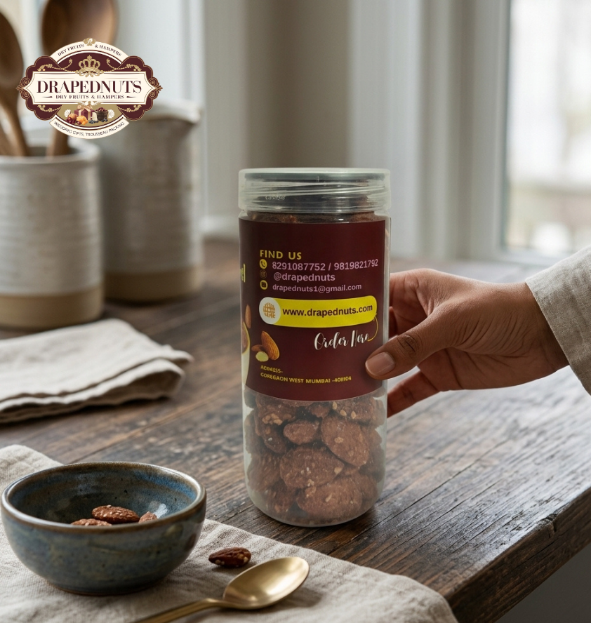 Sea Salt Caramel Almonds | Premium Flavoured Nuts Jar | 175g | Drapednuts