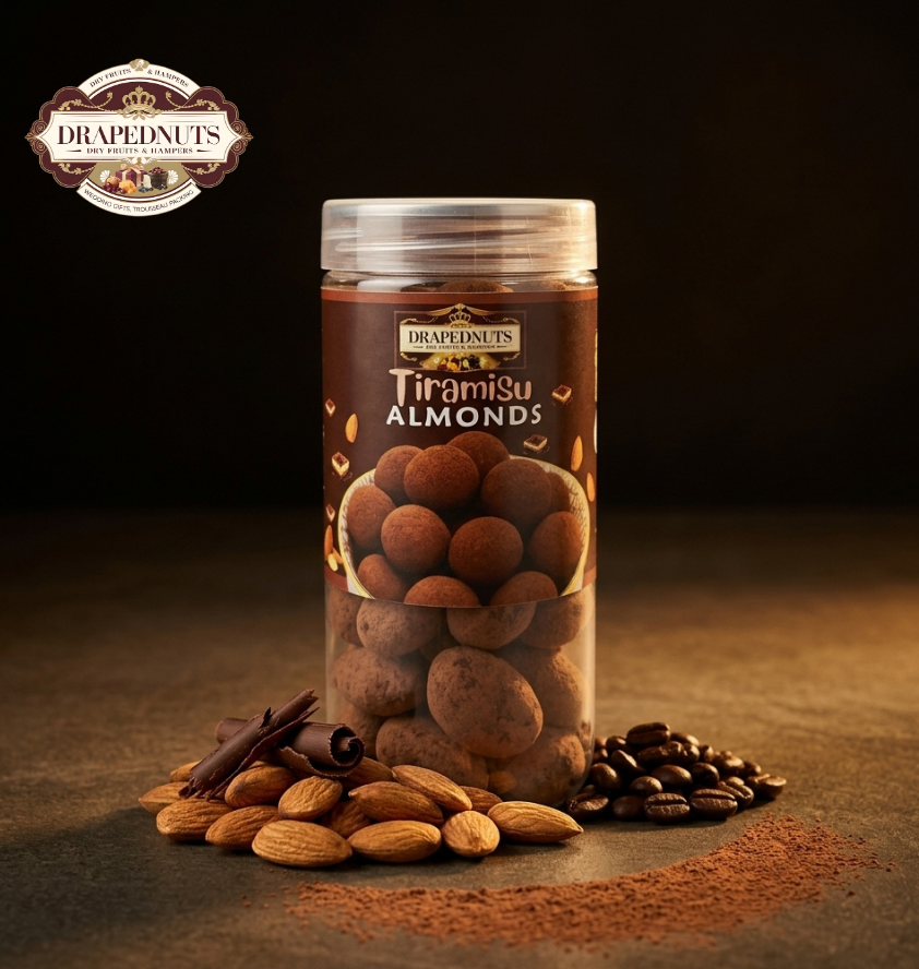 Tiramisu Almonds | Premium Flavoured Nuts Jar | 200g | Drapednuts